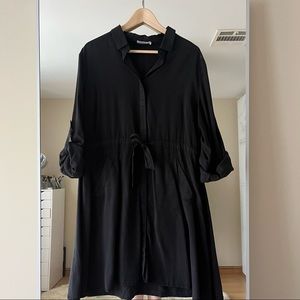 Castro Tie Waist Button Down Shirt Collared Dress With Pockets